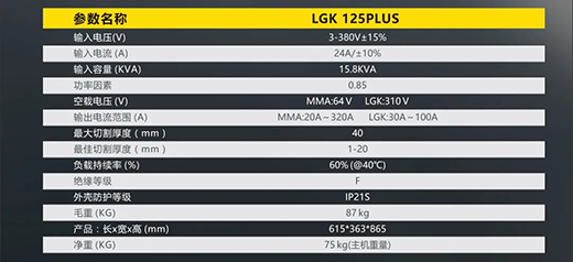 多特蒙德中文LGK125PLUS等离子切割机参数