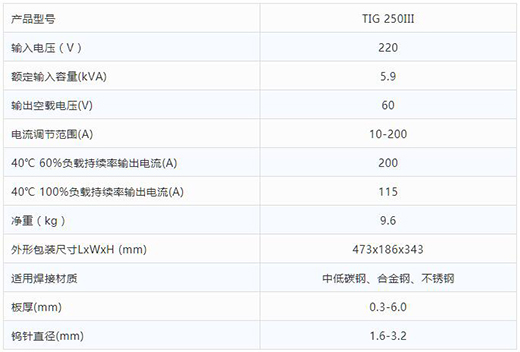 多特蒙德中文TIG 250III焊机技术参数